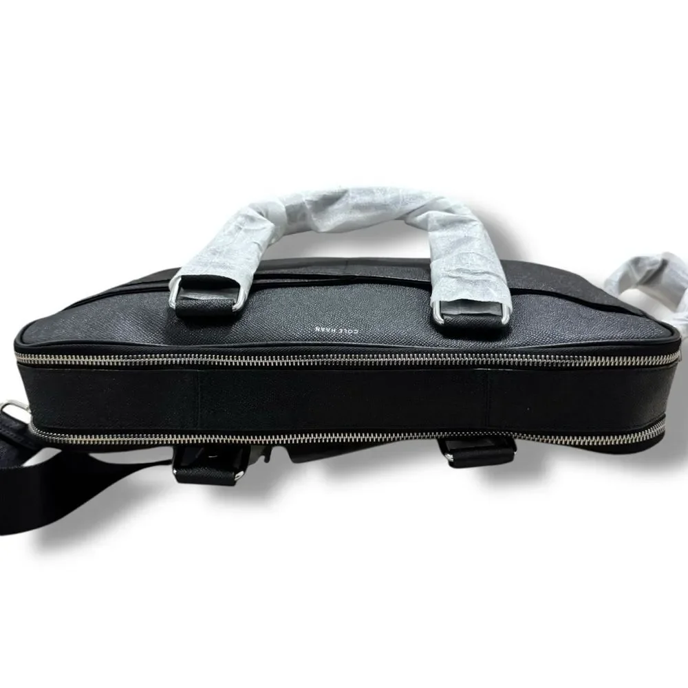 Cole Haan Black Leather Slim Attache Laptop Briefcase Business Travel Ready